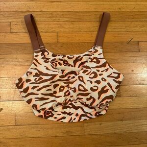 OFFLINE by Aerie brown/cream/orange cropped top M NWOT